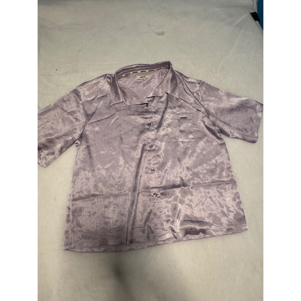 Jason Wu Womens Lavender Satin Short Sleeve Button Down Shirt Size M